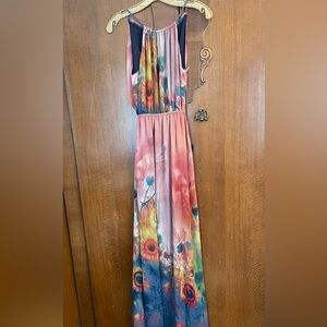 Unique, Floral, Flowing Hand Painted Maxie Halter Floral Dress. Truly Stunning!